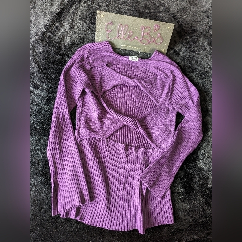 NWT Future Collective Purple Ribbed Twist Back Sweater 1X - Picture 3 of 3